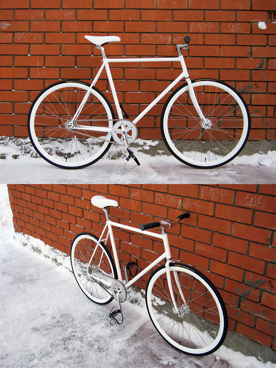 Белый fixed gear велосипед на базе стальной трековой рамы Konstruktor «Kinetik»